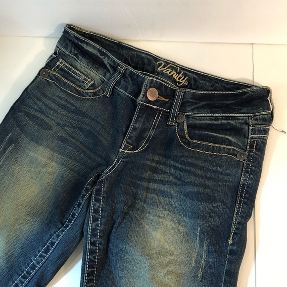 Vanity Jeans Vanity Dakota Distressed Bootcut Jeans 26x33 Blue